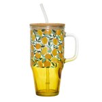 CMP KA0629 Sklenený hrnček so slamkou a viečkom - 650 ml, pomarančový