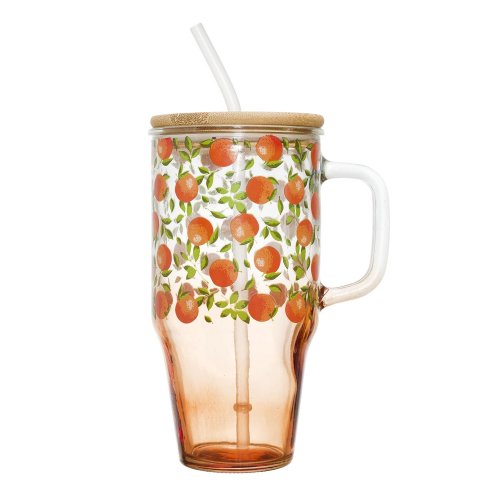 CMP KA0629 Sklenený hrnček so slamkou a viečkom - 650 ml, pomarančový