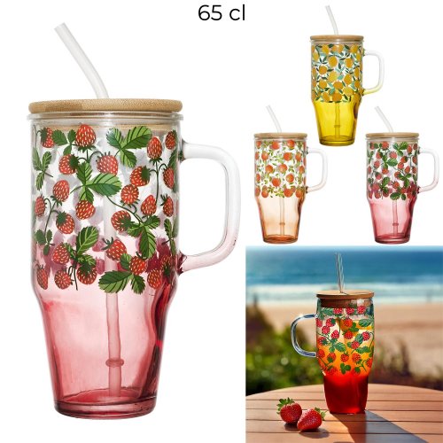CMP KA0629 Sklenený hrnček so slamkou a viečkom - 650 ml, pomarančový