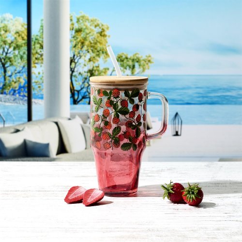 CMP KA0629 Sklenený hrnček so slamkou a viečkom - 650 ml, pomarančový