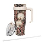 CMP KA0589 Termohrnček s uchom a slamkou 1,2 l - Kvetinový dizajn, zelený