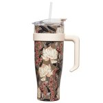 CMP KA0589 Termohrnček s uchom a slamkou 1,2 l - Kvetinový dizajn, zelený