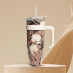 CMP KA0589 Termohrnček s uchom a slamkou 1,2 l - Kvetinový dizajn, zelený