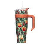 CMP KA0589 Termohrnček s uchom a slamkou 1,2 l - Kvetinový dizajn, zelený