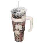 CMP KA0589 Termohrnček s uchom a slamkou 1,2 l - Kvetinový dizajn, zelený