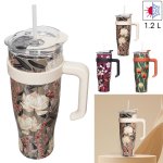 CMP KA0589 Termohrnček s uchom a slamkou 1,2 l - Kvetinový dizajn, zelený