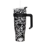 CMP KA0588 Termohrnček s držadlom a slamkou 1,2 l, béžový s kvetinovým vzorom