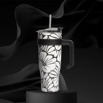 CMP KA0588 Termohrnček s držadlom a slamkou 1,2 l, béžový s kvetinovým vzorom