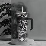 CMP KA0588 Termohrnček s držadlom a slamkou 1,2 l, béžový s kvetinovým vzorom