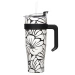 CMP KA0588 Termohrnček s držadlom a slamkou 1,2 l, béžový s kvetinovým vzorom