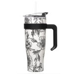 CMP KA0588 Termohrnček s držadlom a slamkou 1,2 l, béžový s kvetinovým vzorom