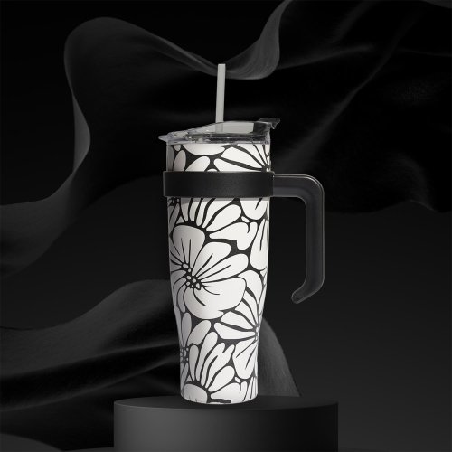 CMP KA0588 Termohrnček s držadlom a slamkou 1,2 l, béžový s kvetinovým vzorom