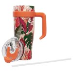 CMP KA0438 Termohrnček so slamkou a béžovým držadlom 1,2 l - tropický dizajn