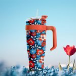 CMP KA0439 Termohrnček s uchom a slamkou 1,2 l, kvetinový dizajn s citrónmi