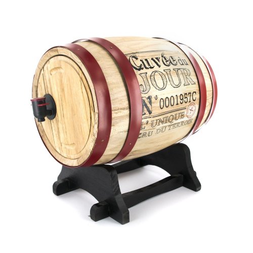 CMP KV7166 Drevený sud s kohútikom, s červenými kovovými obručami, 5 l