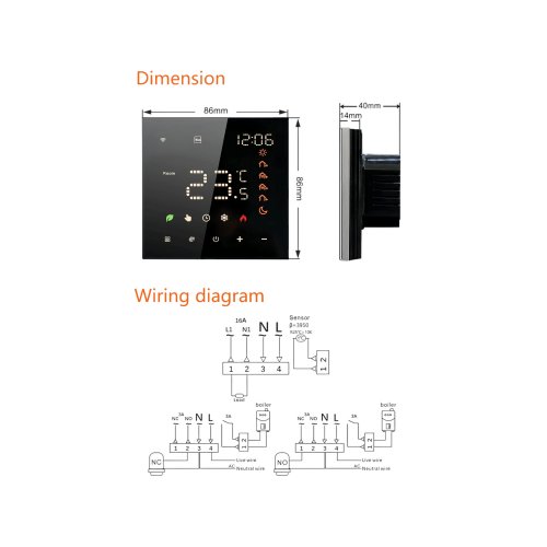 Eurokomp E6263 Termostat WiFi Tuya 16A, černý