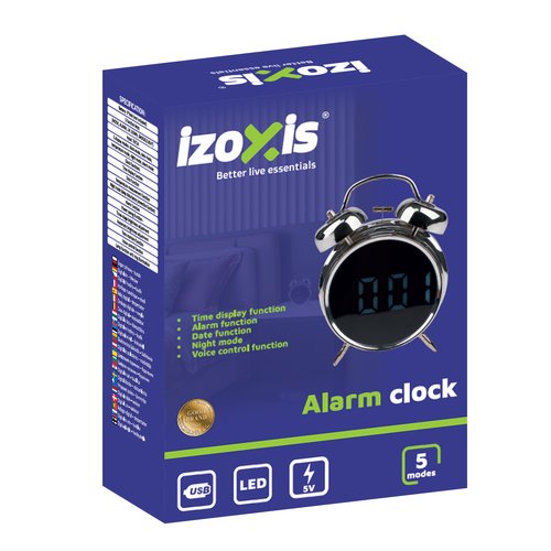 Izoxis 26337 Digitálne LED hodiny v štýle retro budíka, strieborné