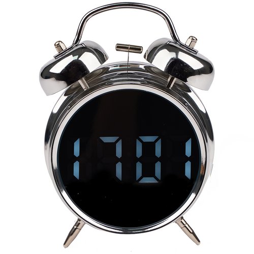 Izoxis 26337 Digitální LED hodiny ve stylu retro budíku, stříbrné