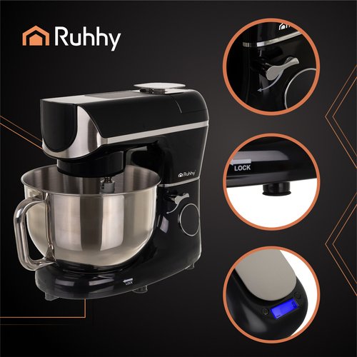 Ruhhy 25729 Kuchyňský robot 5,5 L, 2000 W, s funkcí ohřevu a váhou, černý