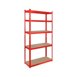 Rebel RB-1251 Kovový skladovací regál, 5 polic, 180 x 90 x 40 cm, 750 kg, červená