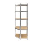 Rebel RB-1254 Kovový rohový skladovací regál, 5 polic, 180 x 40 x 70 cm, 875 kg, stříbrná