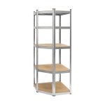 Rebel RB-1254 Kovový rohový skladovací regál, 5 polic, 180 x 40 x 70 cm, 875 kg, stříbrná
