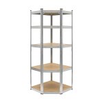 Rebel RB-1254 Kovový rohový skladovací regál, 5 polic, 180 x 40 x 70 cm, 875 kg, stříbrná