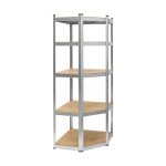 Rebel RB-1254 Kovový rohový skladovací regál, 5 polic, 180 x 40 x 70 cm, 875 kg, stříbrná