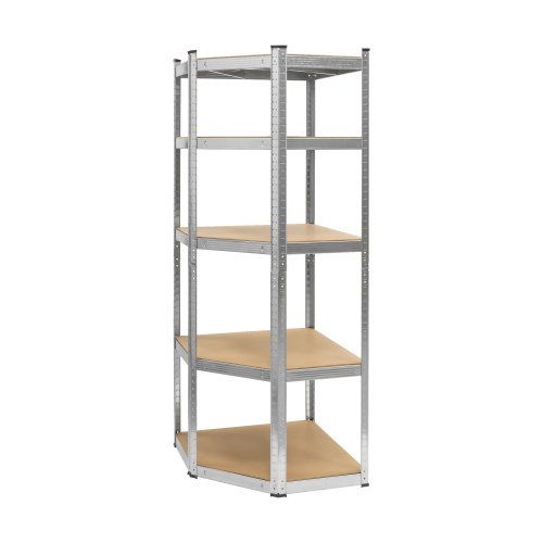 Rebel RB-1254 Kovový rohový skladovací regál, 5 polic, 180 x 40 x 70 cm, 875 kg, stříbrná