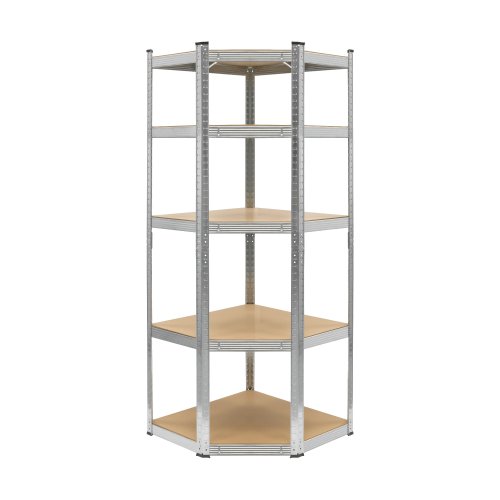 Rebel RB-1254 Kovový rohový skladovací regál, 5 polic, 180 x 40 x 70 cm, 875 kg, stříbrná