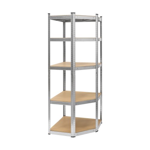 Rebel RB-1254 Kovový rohový skladovací regál, 5 polic, 180 x 40 x 70 cm, 875 kg, stříbrná