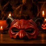 Ruhhy 26123 Ďábelská maska s rohy HALLOWEEN, červená