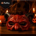 Ruhhy 26123 Ďábelská maska s rohy HALLOWEEN, červená
