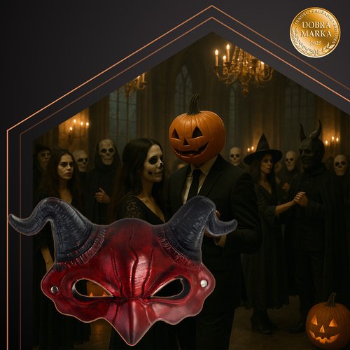 Ruhhy 26123 Ďábelská maska s rohy HALLOWEEN, červená