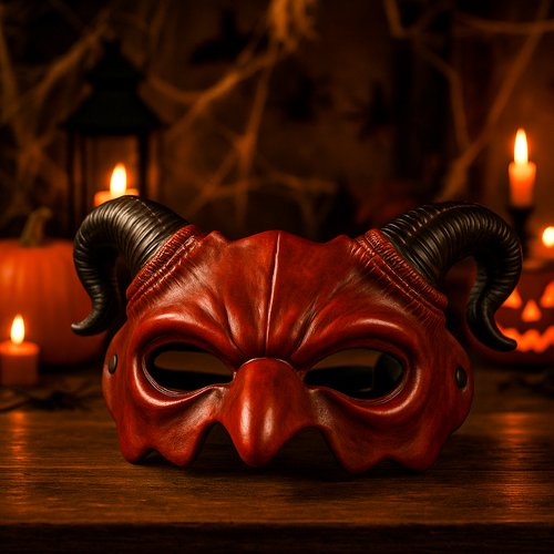 Ruhhy 26123 Ďábelská maska s rohy HALLOWEEN, červená