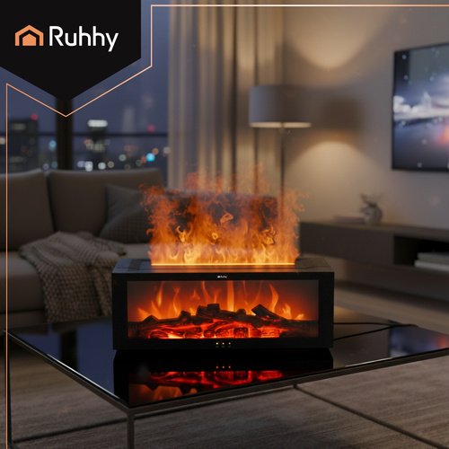 Ruhhy 26453 Dekoratívny zvlhčovač vzduchu RGB LED s efektom plameňa, čierny
