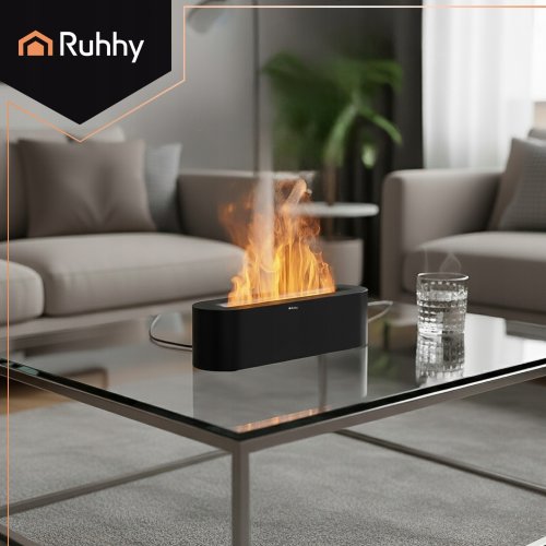 Ruhhy 26328 Dekorativní RGB LED zvlhčovač vzduchu s efektem plamene, 250 ml, černý