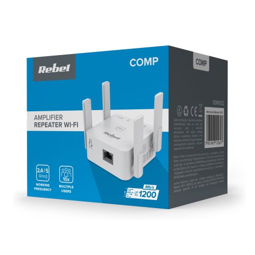 Rebel KOM1032 Zosilňovač signálu WiFi, 2,4+5 GHz, biely
