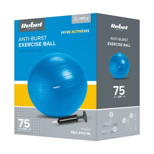 Rebel RBA-3102 Gymnastický míč 75 cm s ruční pumpičkou, modrý