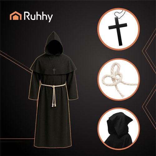 Ruhhy 26175 Karnevalový kostým mnícha XL/XXL, čierny