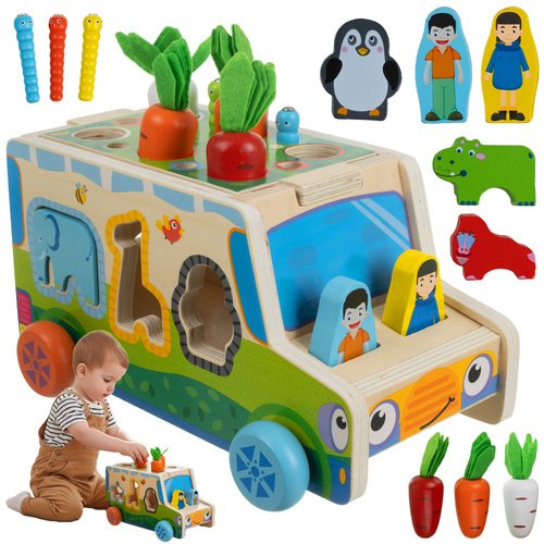 Kruzzel 26250 Dřevěné didaktické autíčko, vkládačka