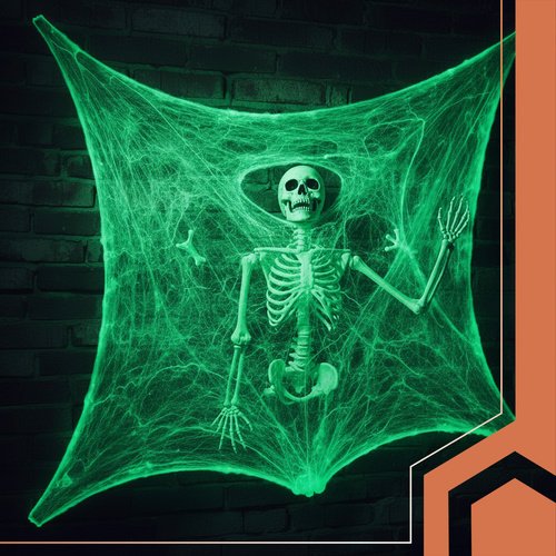 Ruhhy 26214 Svítící, fluorescenční pavučina s 20 pavouky, Halloween