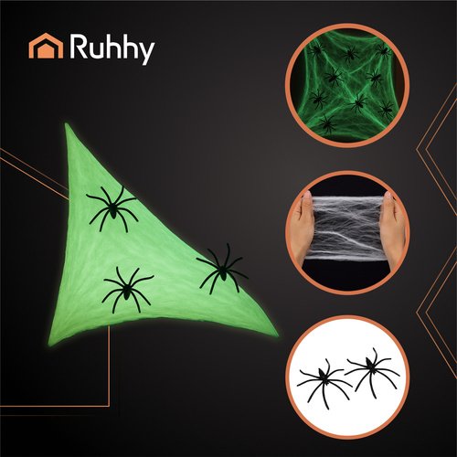 Ruhhy 26214 Svítící, fluorescenční pavučina s 20 pavouky, Halloween