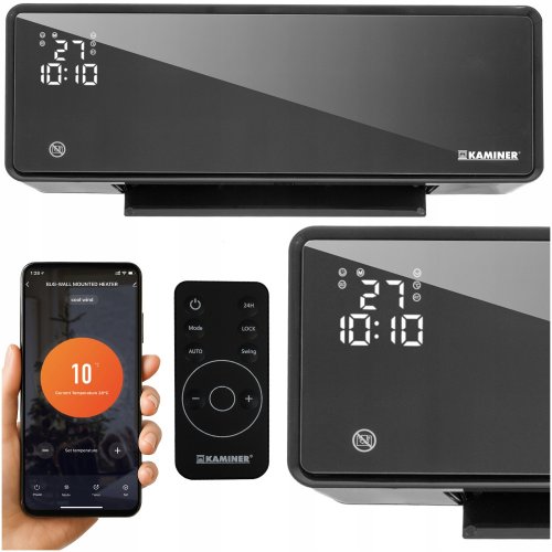 Kaminer 26399 Nástěnný teplovzdušný ventilátor ZELVION s Wifi, 2000 W, černá  