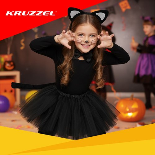 Kruzzel 26518 Karnevalový kostým kočka 3 - 10 let, černá