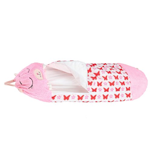 KIK KX3016 Detský spací vak a vankúš 2 v 1, 125 x 50 cm, ružový s motýlikmi