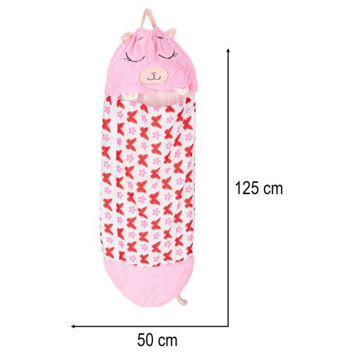 KIK KX3016 Dětský spací pytel a polštář 2 v 1, 125 x 50 cm, růžový s motýli