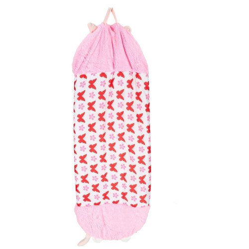 KIK KX3016 Dětský spací pytel a polštář 2 v 1, 125 x 50 cm, růžový s motýli