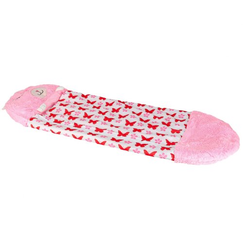 KIK KX3016 Dětský spací pytel a polštář 2 v 1, 125 x 50 cm, růžový s motýli