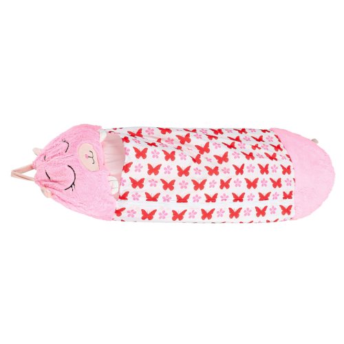 KIK KX3016 Detský spací vak a vankúš 2 v 1, 125 x 50 cm, ružový s motýlikmi